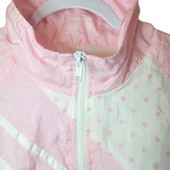 Vintage Lindsey Blake Sport Pink Polka Dot Windbreaker Track Jacket M 80s 90s Ny - Picture 5 of 14